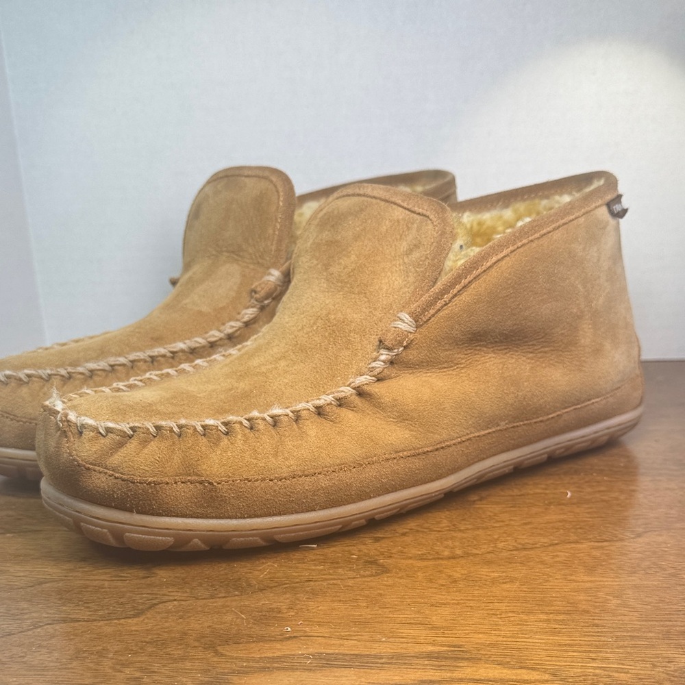 LL Bean Mens Wicked Good Slippers, Leather Lamb Shearling Rubber Sole Boots 11